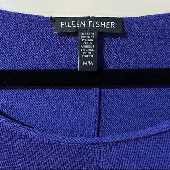 EILEEN FISHER 100% Merino Wool Sweater Dress Hi Low Hem Blue Women’s Size Medium - Picture 4 of 5